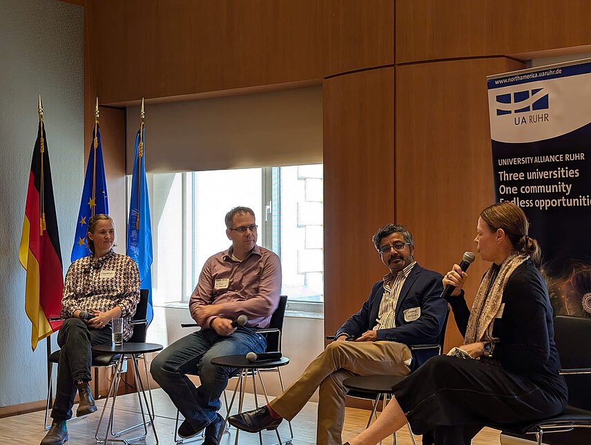 Panel discussion moderated by Prof. Krämer with Prof. Sundar, Prof. Neider, Dr. Wischnewski on spectrum of trust in AI from psychology to computer science.